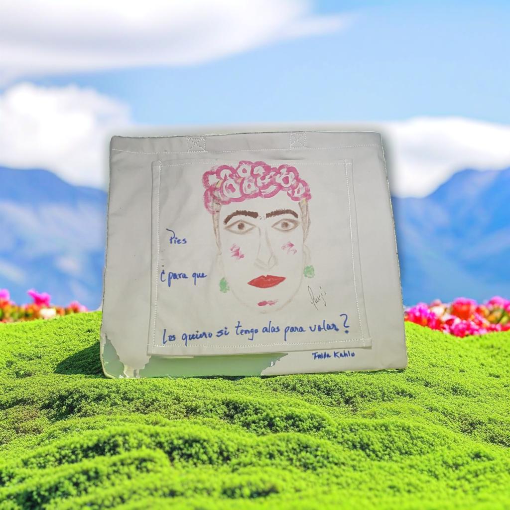 Frida's face handpainted tote bag