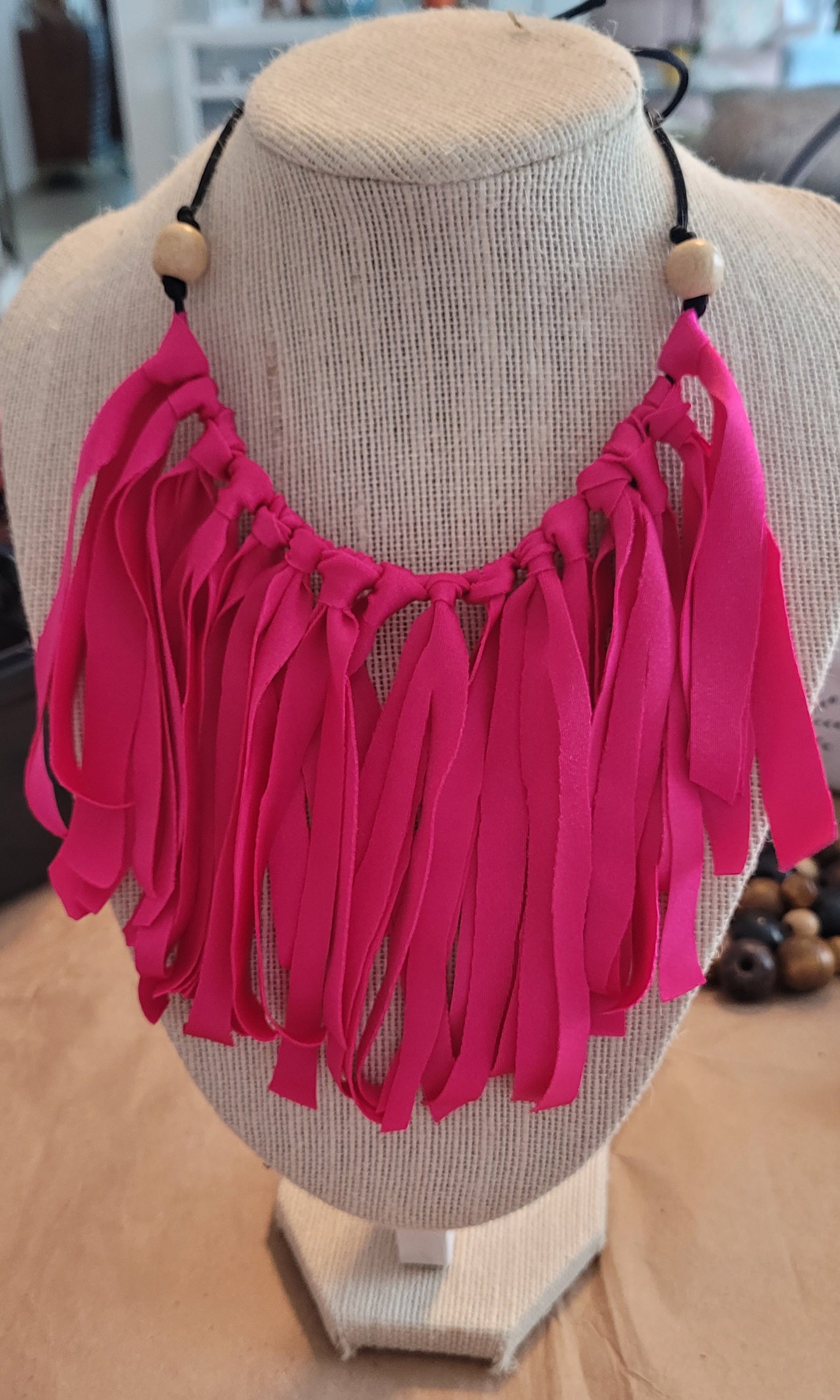 Pink stretch strands necklace
