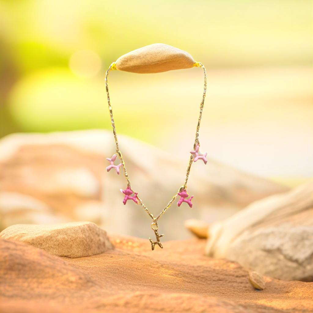 Stainless steel gold color chain with doggy charms