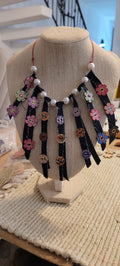 Jean fabric fringes with beads necklace