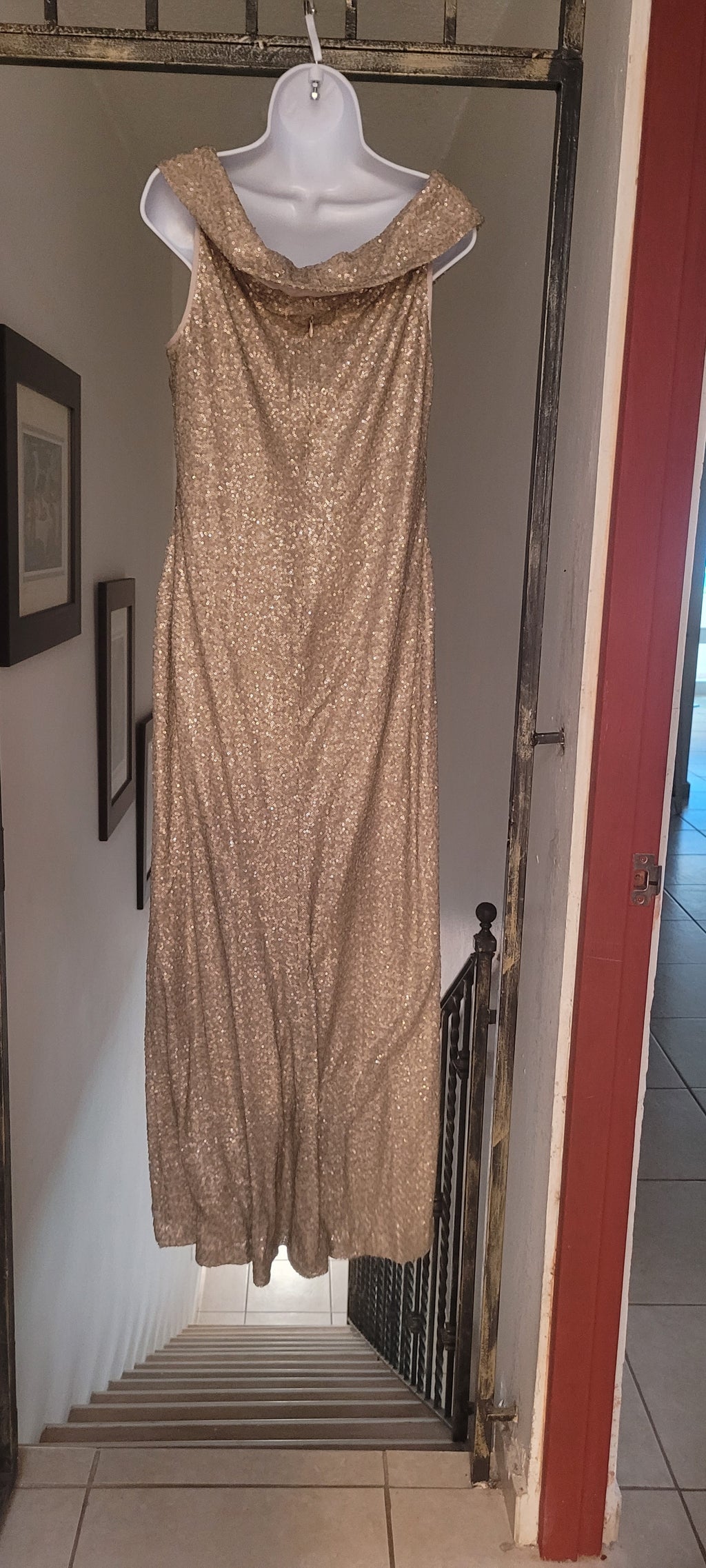 Beige and gold sequins maxi dress
