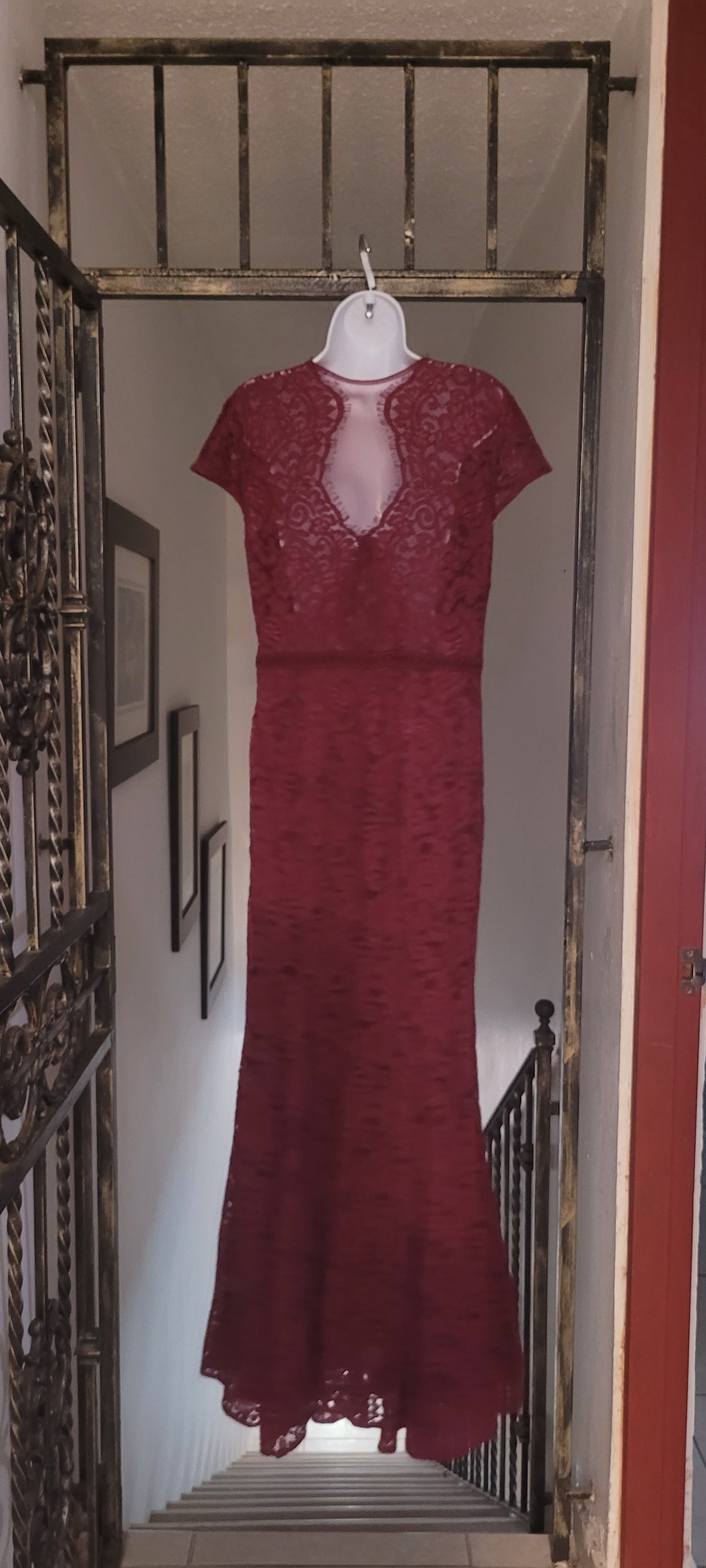 Burgundy lace maxi gown