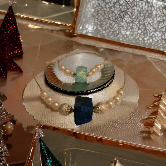 Hand made necklace with blue stone