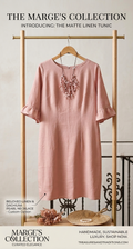 Linen dress in mate pink color with a custom necklace