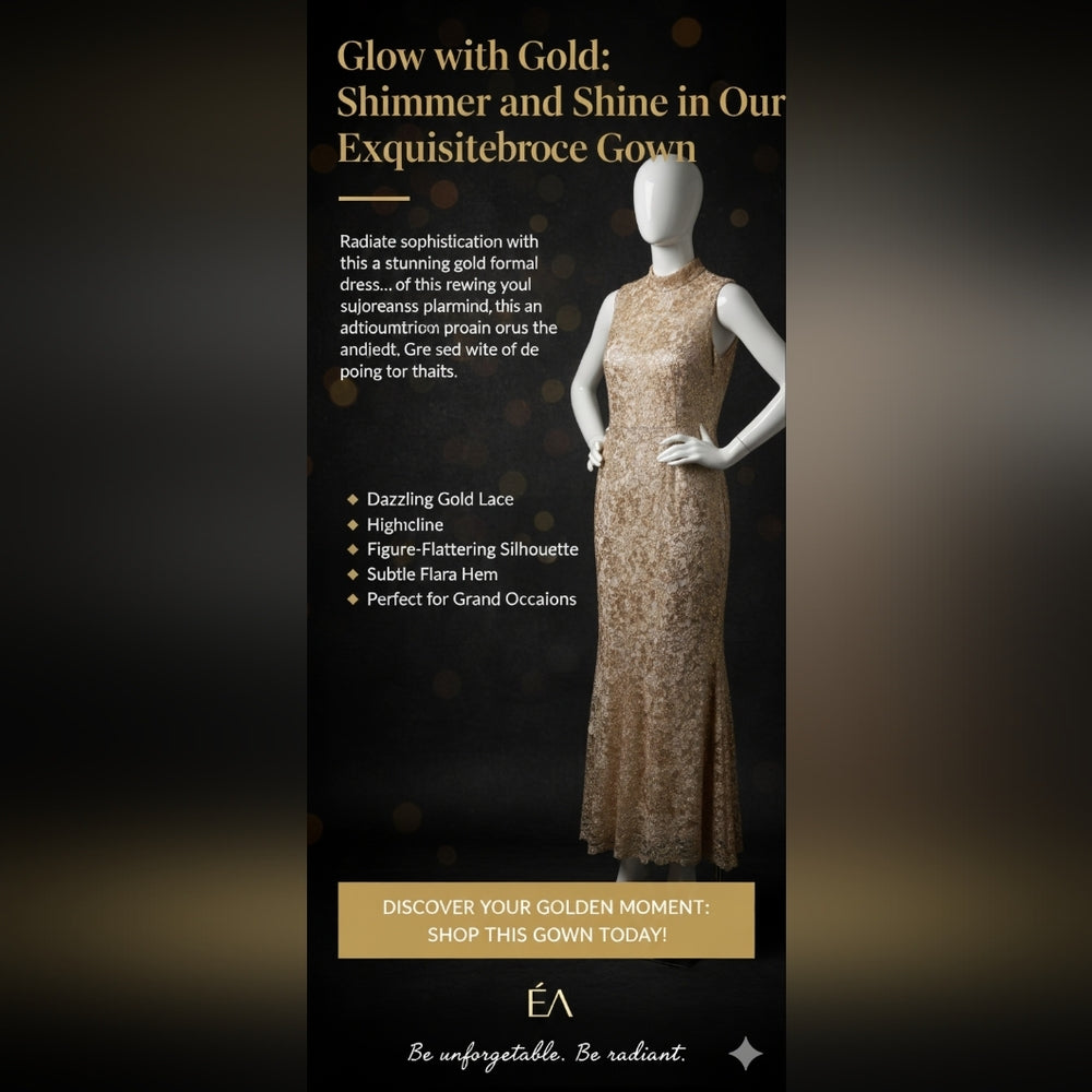 Brocade beige and gold evening gown