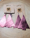Leather metallic pink earrings