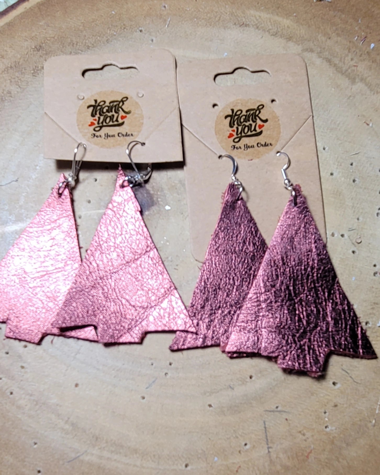 Leather metallic pink earrings