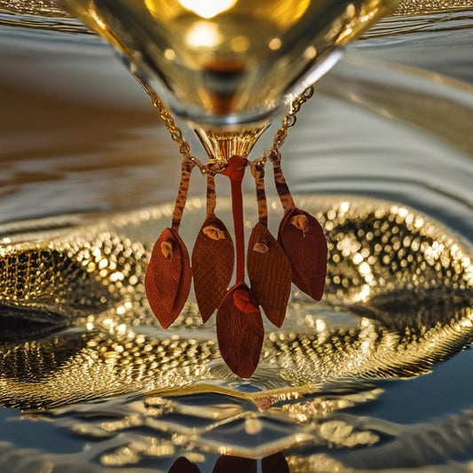 Necklace with leather leaf charms