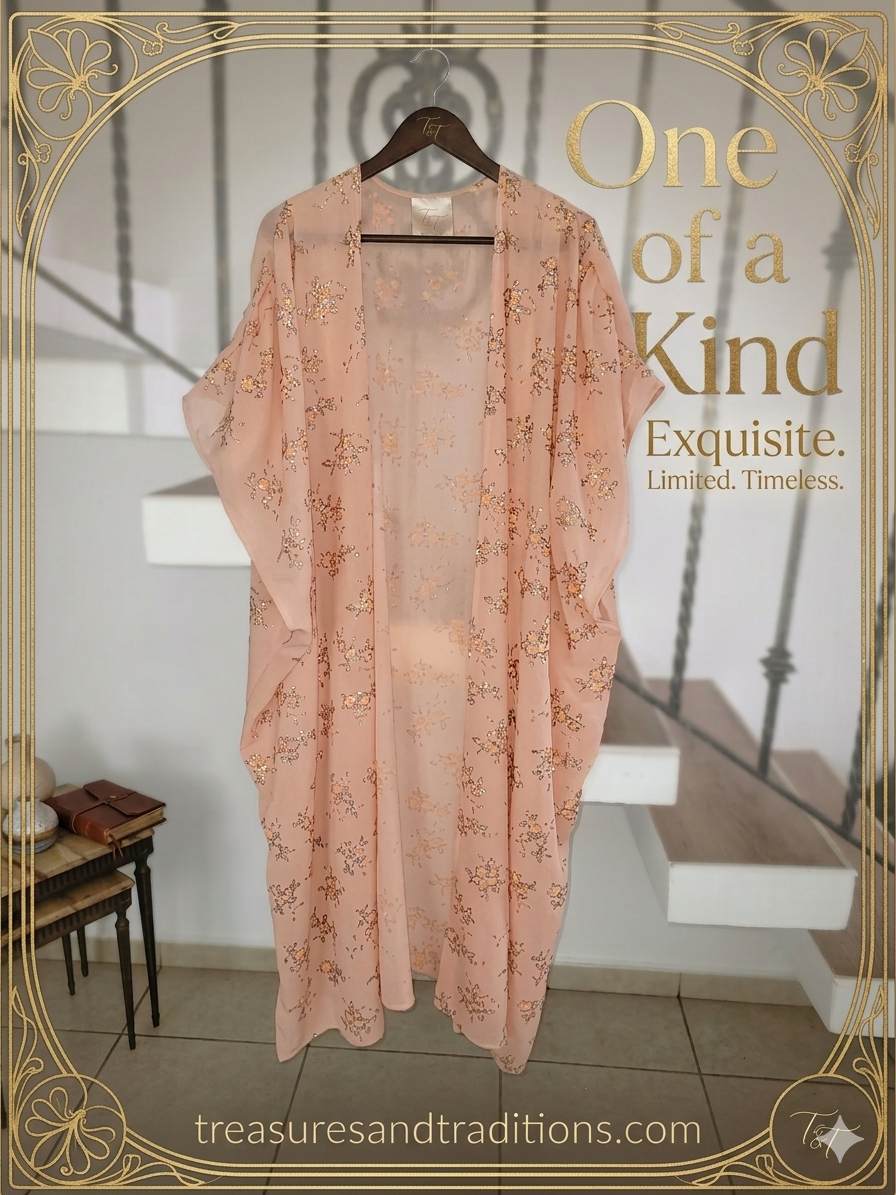 Lightweight sheer peach kimono.