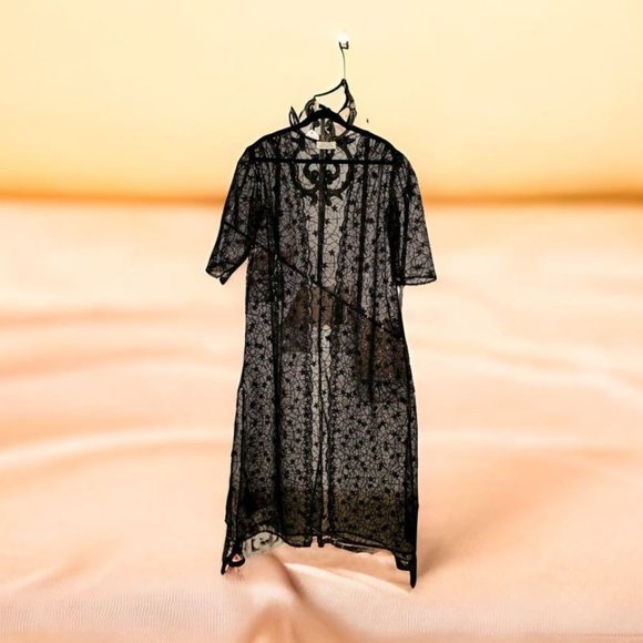 Casual black lace long tunic